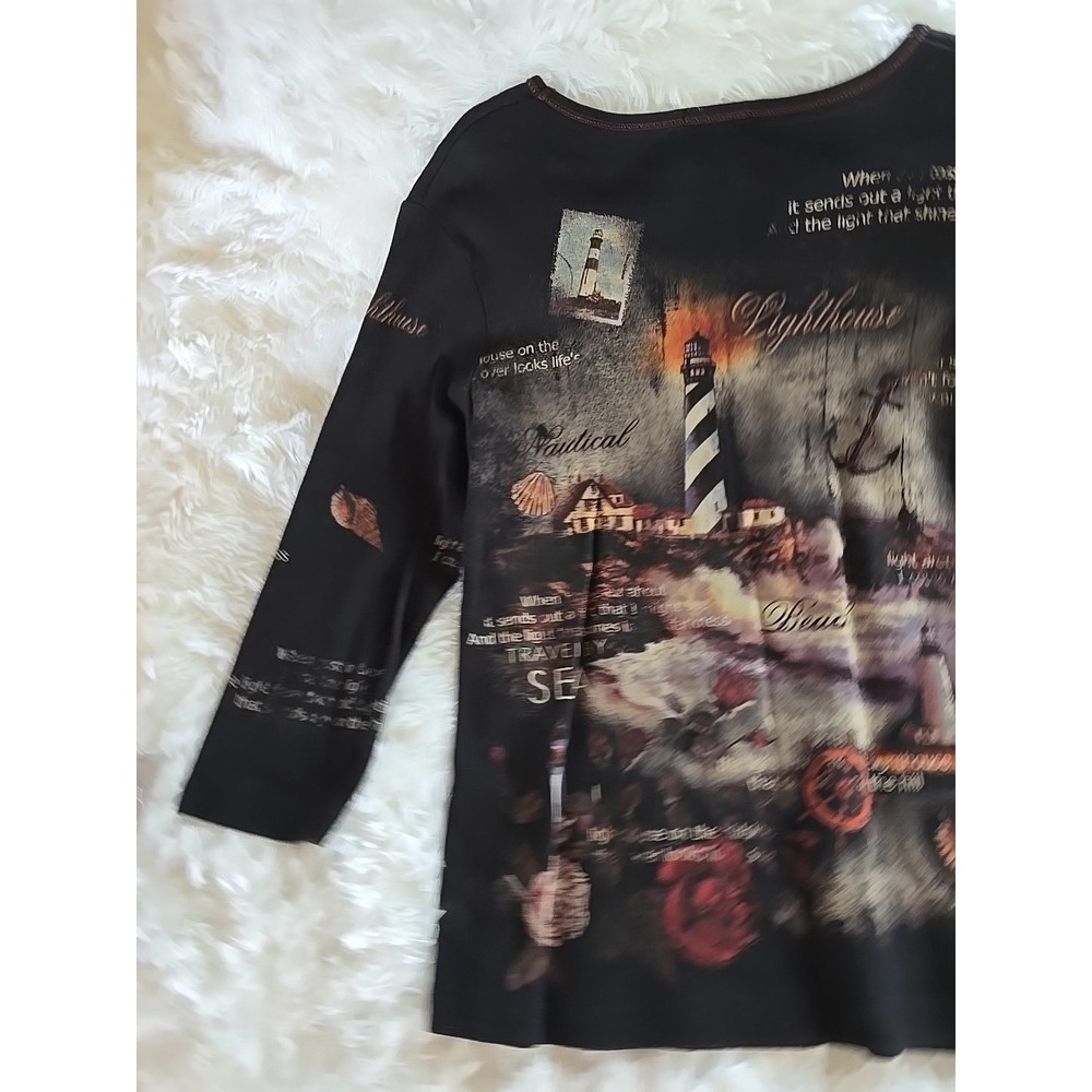 VTG Cactus Lighthouse on the Hillside Y2K‎ Studded Top Shirt Ladies Sz M USA - Picture 10 of 13